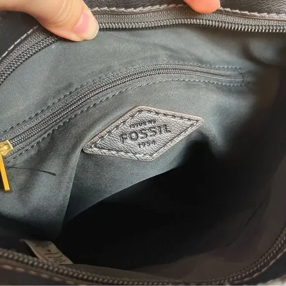 FOSSIL Black Leather Tote shoulder Bag crossbody Satchel Sydney Ryder Gemma Kyle - Picture 9 of 13